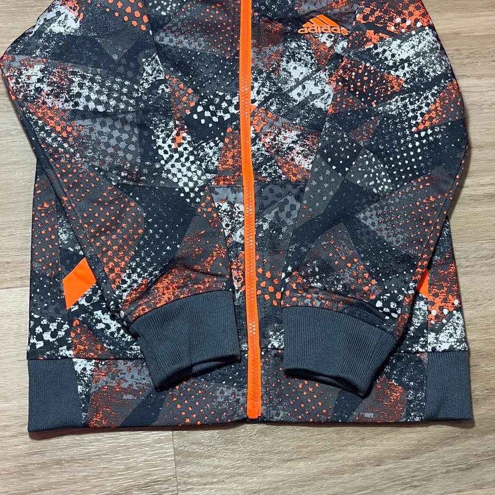 Adidas Kids Orange Black White Gray Track Soccer Sports Full Zip Jacket, size 4T